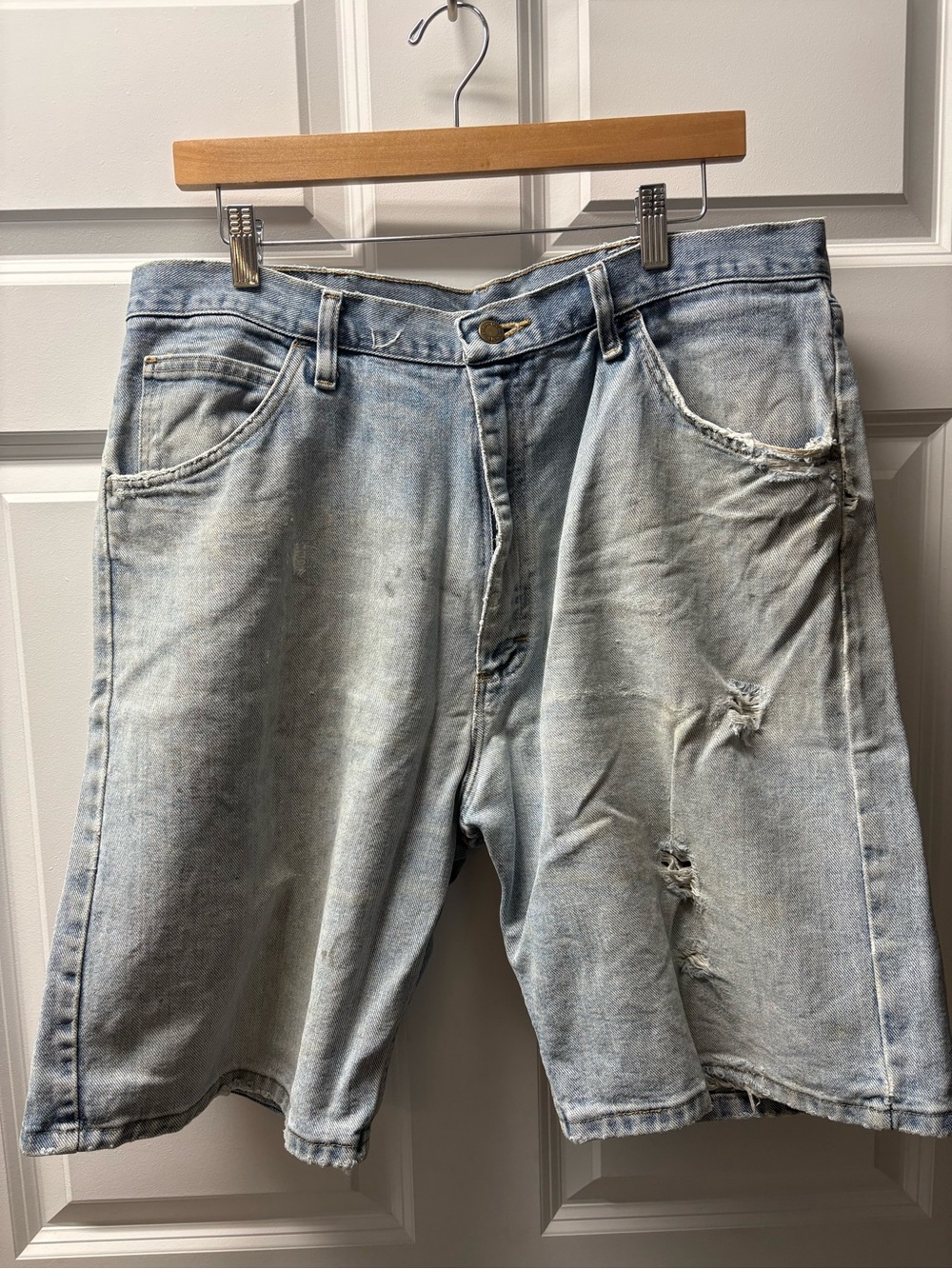 Wrangler Light Blue Distressed Denim Shorts